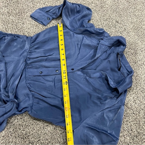 ZARA WOMAN FW21 INDIGO Blue SATIN EFFECT Wrap Style Mini DRESS Size XS - Picture 7 of 10